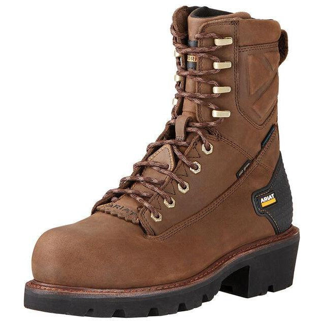 Ariat Men's Powerline 8" Soft Toe WP Logger Work Boot - Brown - 10018563 7 / Medium / Brown - Overlook Boots