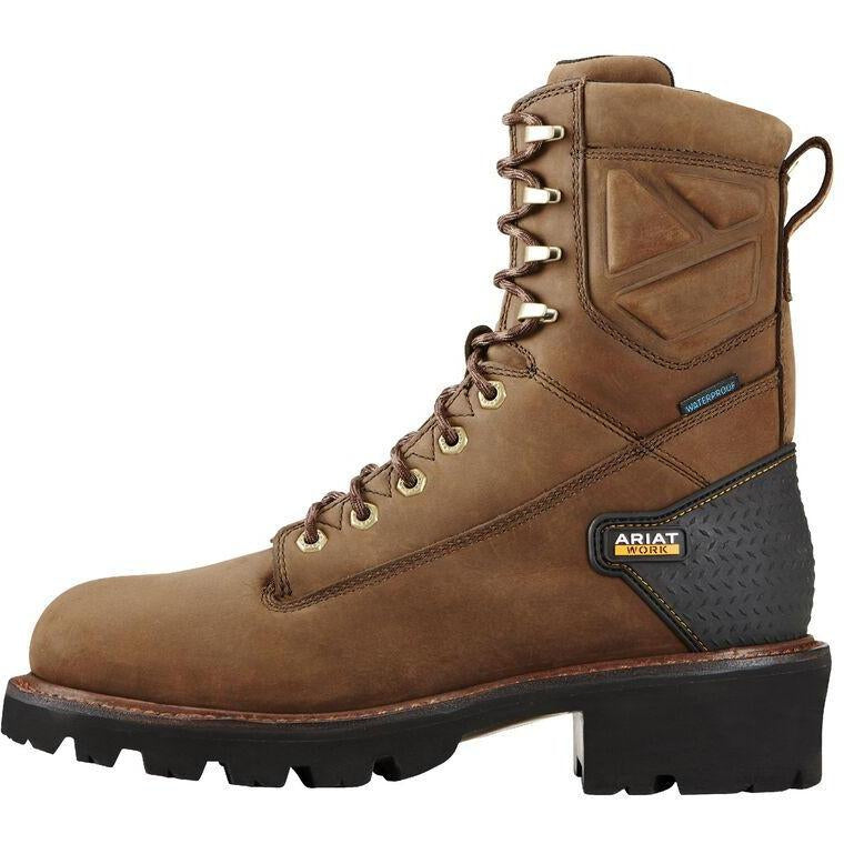 Ariat Men's Powerline 8" Soft Toe WP Logger Work Boot - Brown - 10018563  - Overlook Boots