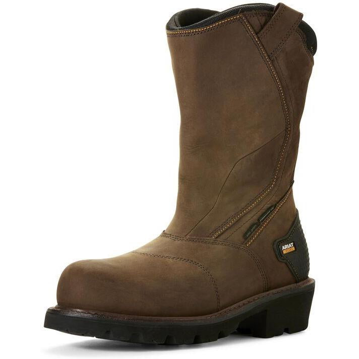 Ariat Men's Powerline 11" Comp Toe WP 400g Wellington Work Boot- Brown - 10018569 7 / Medium / Brown - Overlook Boots