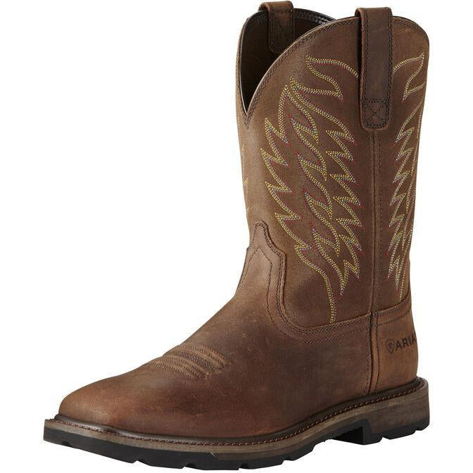 Ariat Men's Groundbreaker 10" Soft Toe Western Work Boot - Brown - 10020059 7 / Medium / Brown - Overlook Boots