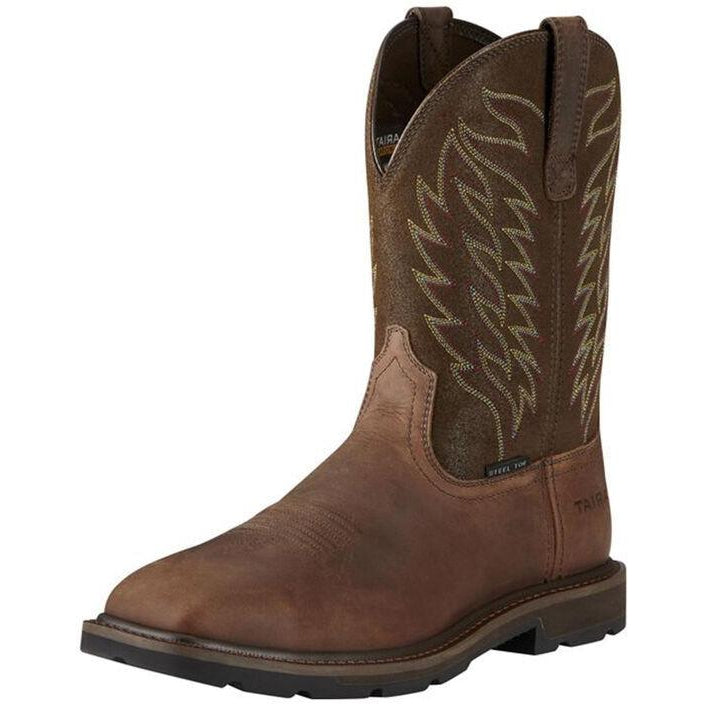 Ariat Men's Groundbreaker 10" Square Stl Toe Western Work Boot - 10021108 7 / Medium / Brown - Overlook Boots