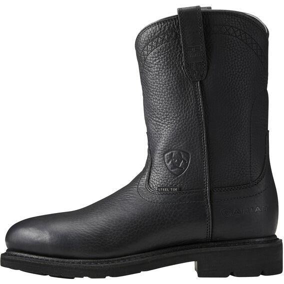Ariat Men's Sierra 10" Steel Toe Pull-On Western Work Boot - Black - 10021473  - Overlook Boots