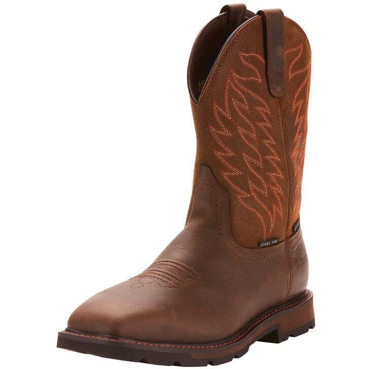 Ariat Men's Groundbreaker 10" Wide Sqr Steel Toe Waterproof Work Boot - 10024992 7 / Medium / Brown - Overlook Boots