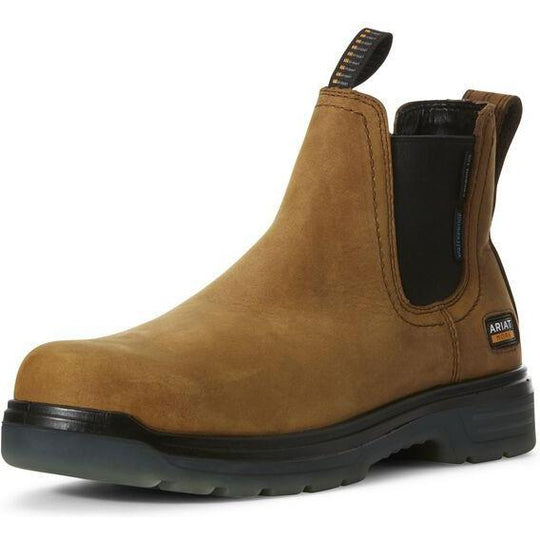 Ariat Men's Turbo Chelsea 6" Carbon Toe Waterproof Work Boot - Bark - 10027331 7.0 / Medium / Brown - Overlook Boots