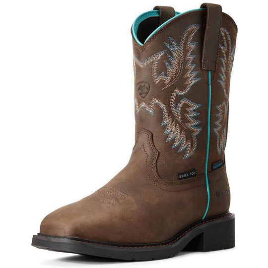 Ariat Women's Krista 9" Steel Toe Waterproof Western Work Boot - Dark Brown - 10029516 5.5 / Narrow / Brown - Overlook Boots