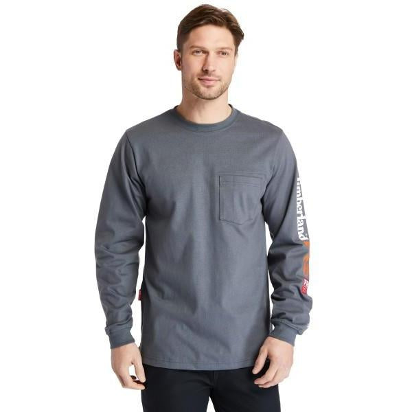 Timberland Pro Men's FR Cotton Core LS W/ Logo Work T-Shirt - Charcoal - TB0A1V8D003 Small / Charcoal - Overlook Boots