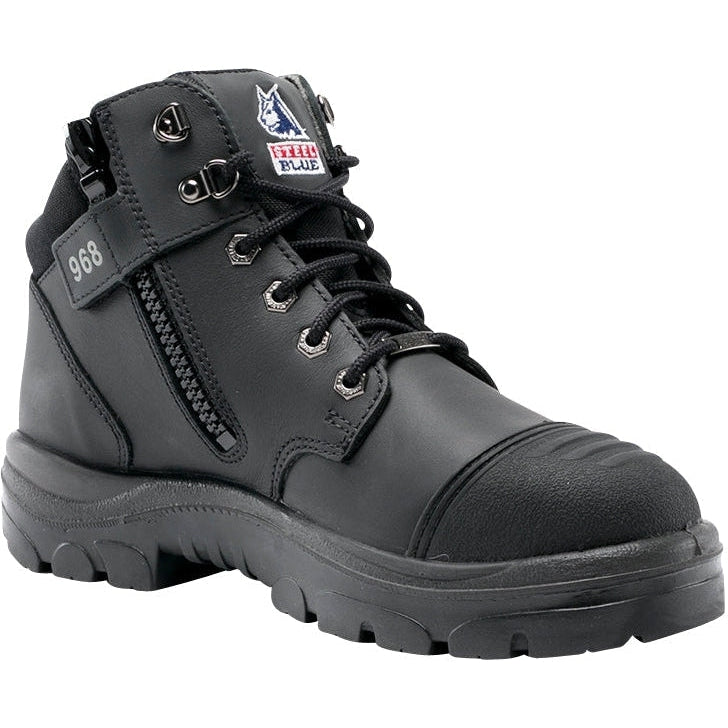 Steel Blue Men's Parkes Side Zip WP Steel Toe Hiker Work Boot - Black - 812968 7 / Medium / Black - Overlook Boots