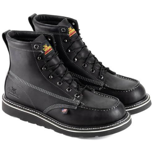 Thorogood Men's American Heritage Midnight 6" Soft Toe USA Made Wedge Work Boot - 814-6206 8 / Medium / Black - Overlook Boots
