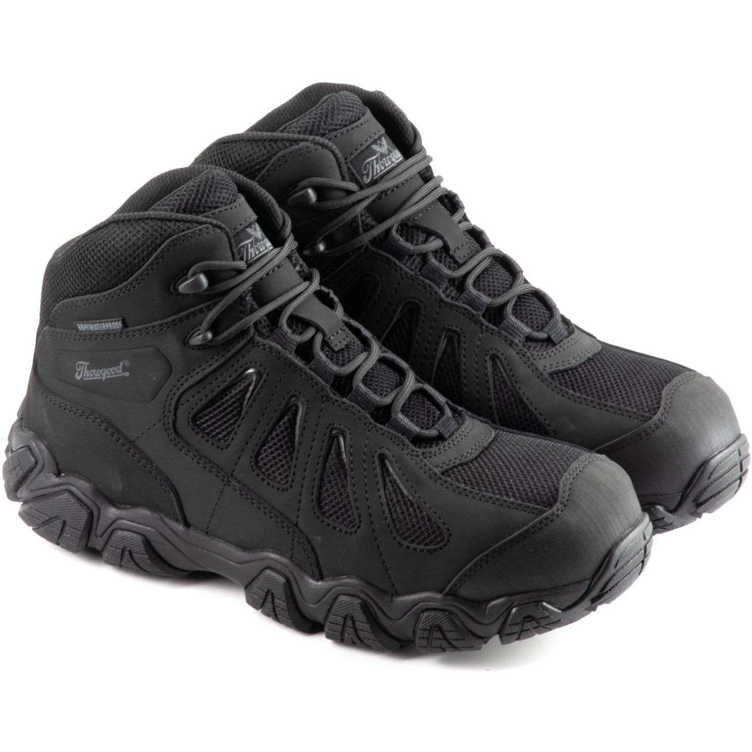 Thorogood Men's Crosstrex Mid Cut Safety Toe WP Work Boot - 804-6494 8 / Medium / Black - Overlook Boots