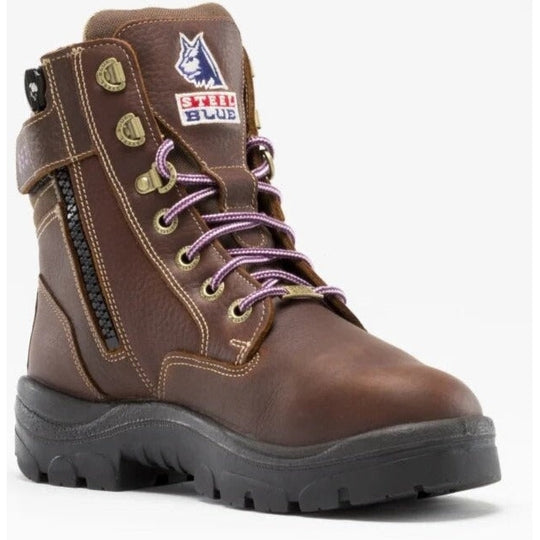 Steel Blue Women's Southern Cross Side Zipper 6" Waterproof Steel Toe MG Work Boot - 892853 4.0 / Wide / Brown - Overlook Boots