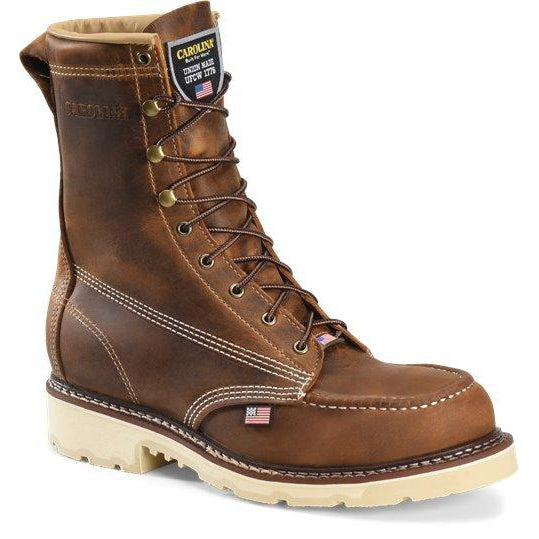 Carolina Men's Ferric 8" Soft Toe USA Made Moc Toe Work Boot - Brown - CA7016 8 / Medium / Brown - Overlook Boots