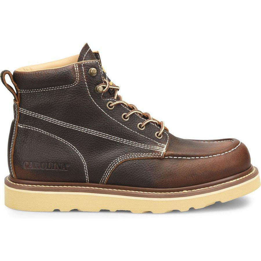 Carolina Men’s Flatiron 6” Moc Toe Wedge Work Boot - Brown - CA7043  - Overlook Boots