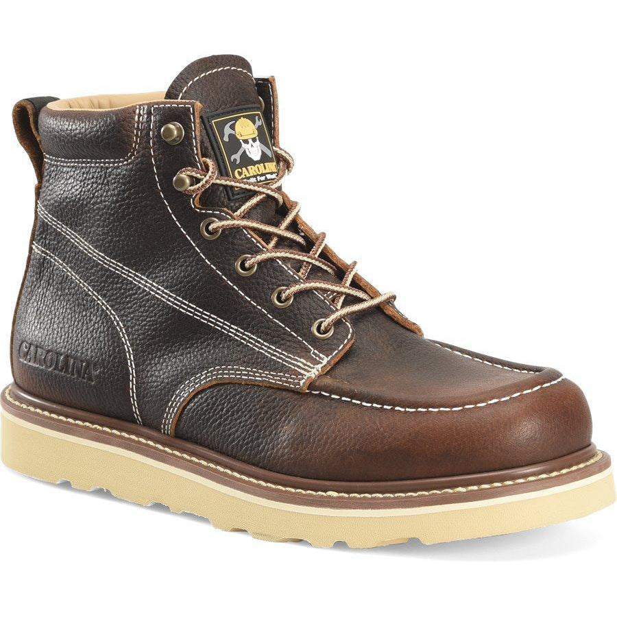 Carolina Men’s Flatiron 6” Moc Toe Wedge Work Boot - Brown - CA7043 8 / Medium / Dark Brown - Overlook Boots