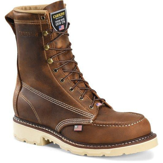 Carolina Men's Ferric  USA Made 8" Steel toe Moc Toe Work Boot - Brown - CA7516 8 / Medium / Brown - Overlook Boots