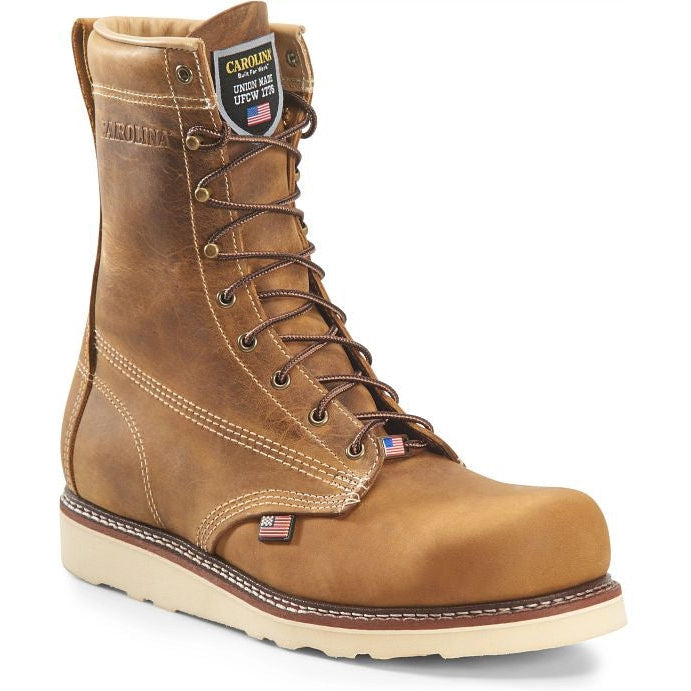 Carolina Men's Amp USA 8" Steel Toe Slip Resist Work Boot -Brown- CA7505  - Overlook Boots