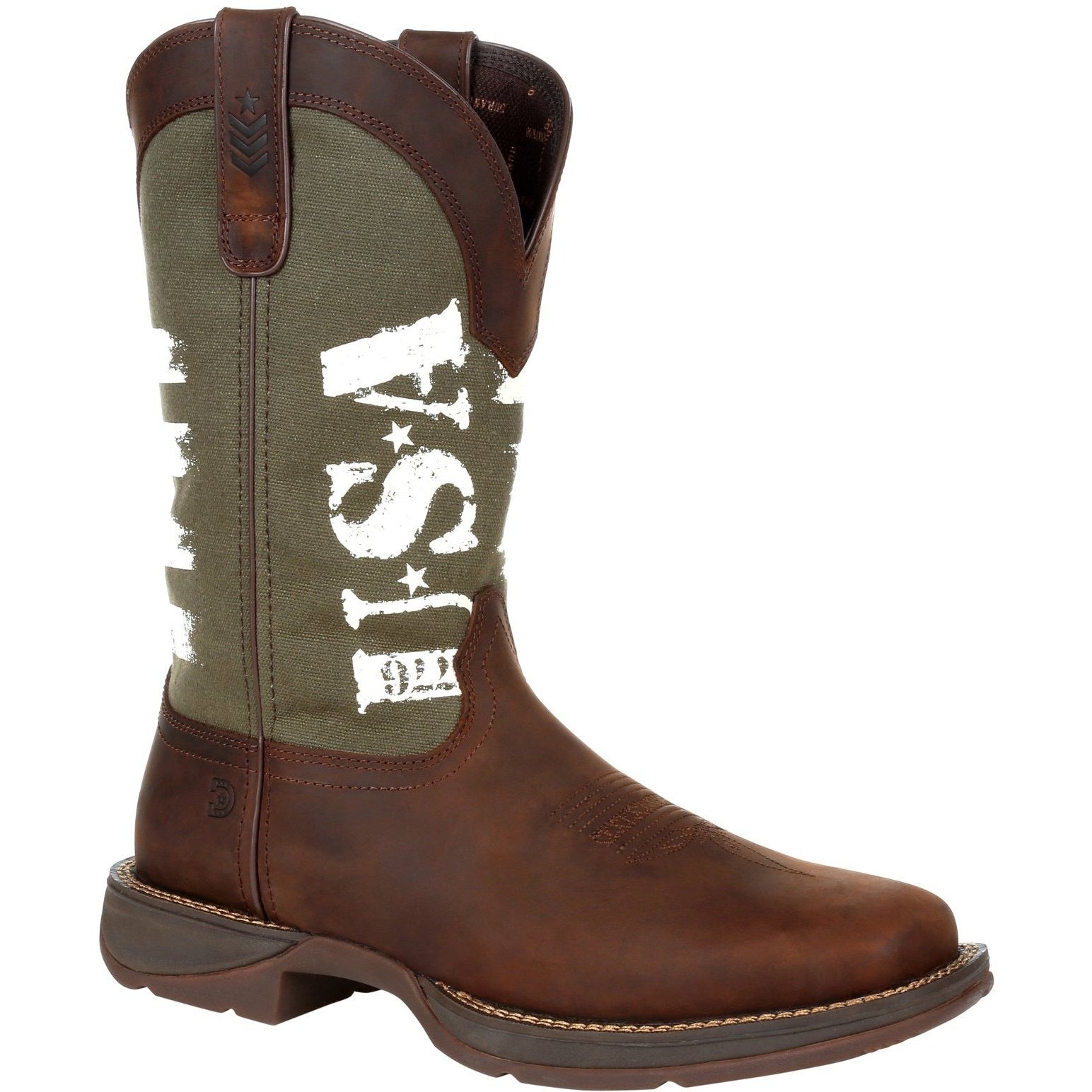Durango Men's Rebel Army Green USA Print 12" Square Toe Western Boot 7 / Medium / Brown - Overlook Boots