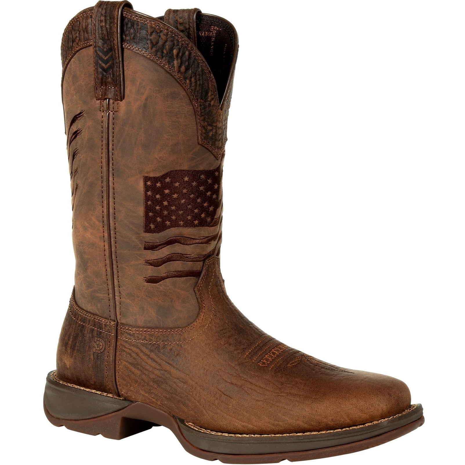 Durango Men's Rebel Distressed Flag Embroidery 12" Sqr Toe Western Boot 7 / Medium / Brown - Overlook Boots