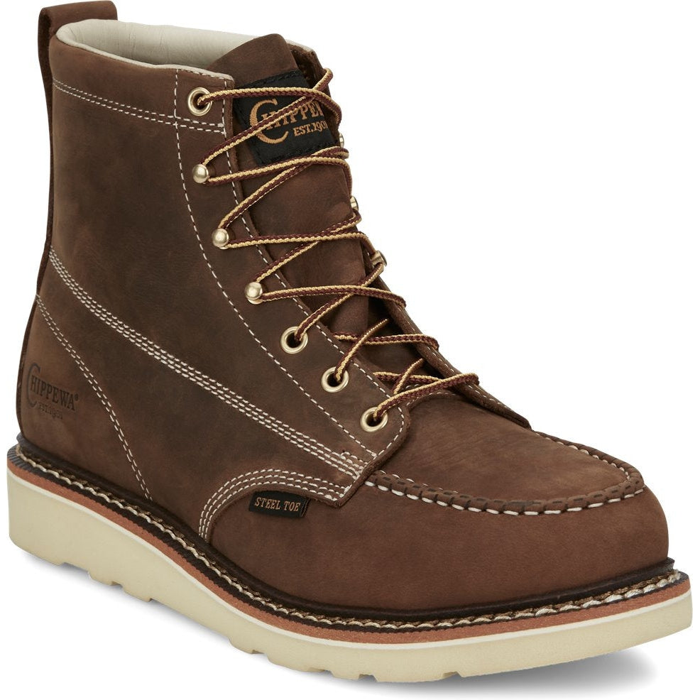 Chippewa Men's Edge Walker 6" Steel Toe Lace Up Work Boot -Brown- ED5321 7 / Medium / Brown - Overlook Boots