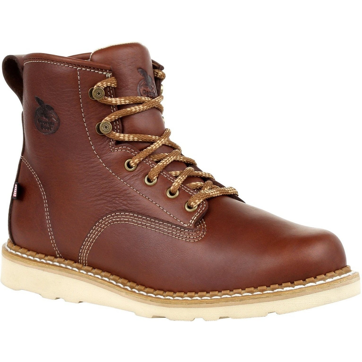 Georgia Men's 6" Soft Toe USA Made Wedge Work Boot - Brown - GB00356 7 / Medium / Brown - Overlook Boots