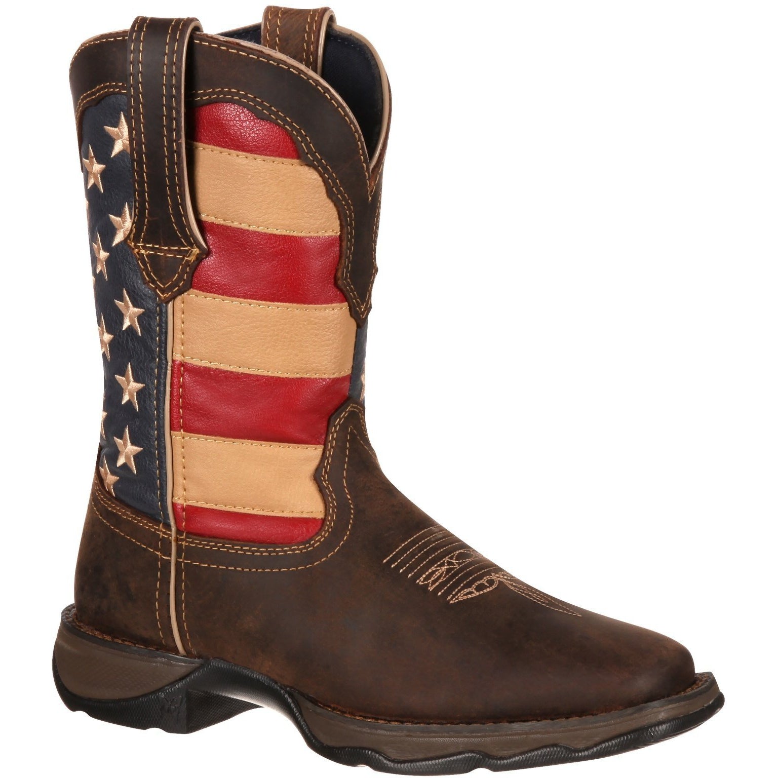 Durango Women's Lady Rebel Patriotic 10" Square Toe Western Flag Boot RD4414 6 / Medium / Brown - Overlook Boots