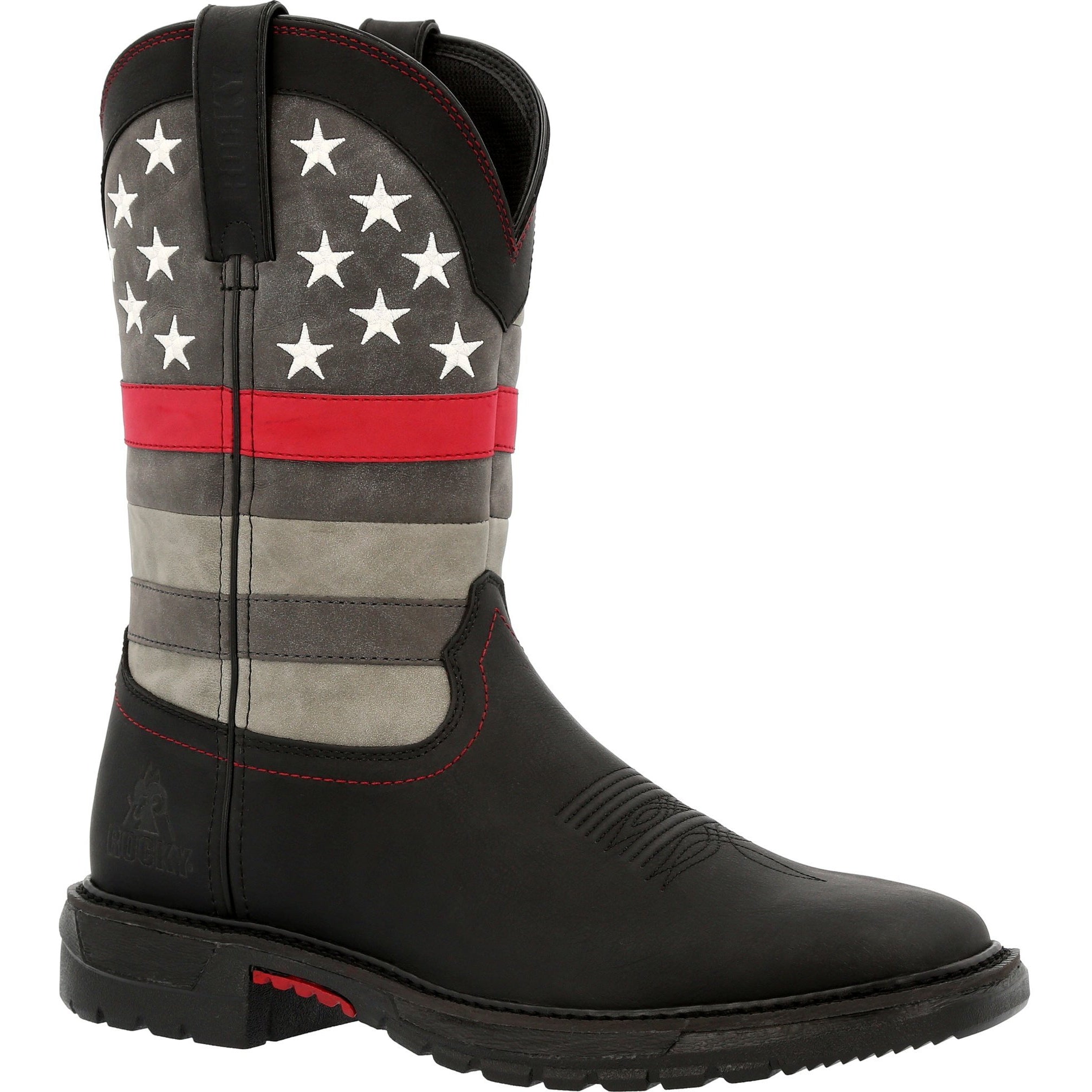 Rocky Men's Red Line 11" Square Toe Western Work Boot- Black - RKD0088 8 / Medium / Black - Overlook Boots