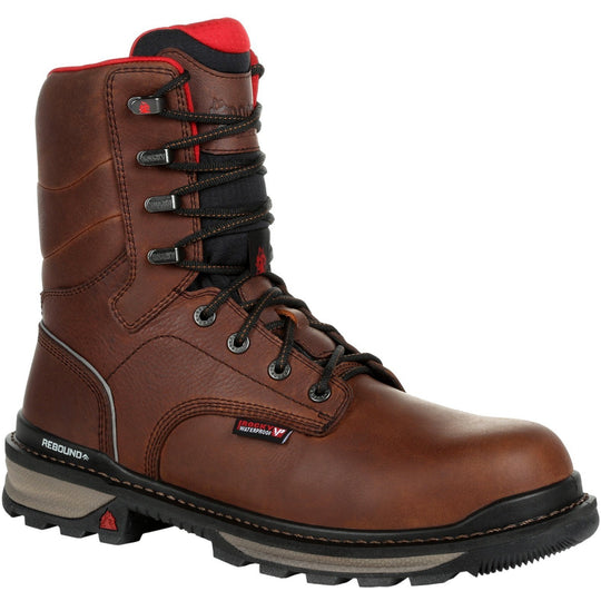 Rocky Men's Rams Horn 8" Waterproof Work Boot - Brown - RKK0296 8.0 / Medium / Dark Brown - Overlook Boots