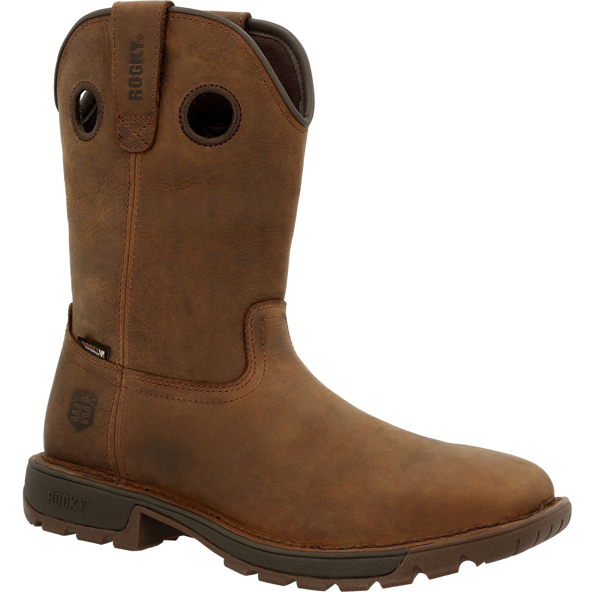 Rocky Men's Legacy 32 10" Stl Toe WP Western Work Boot- Brown- RKW0339 8 / Medium / Dark Brown - Overlook Boots