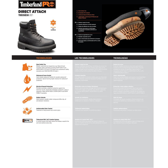 Timberland PRO Men's Direct Attach 6" Steel Toe Work Boot TB026038001  - Overlook Boots