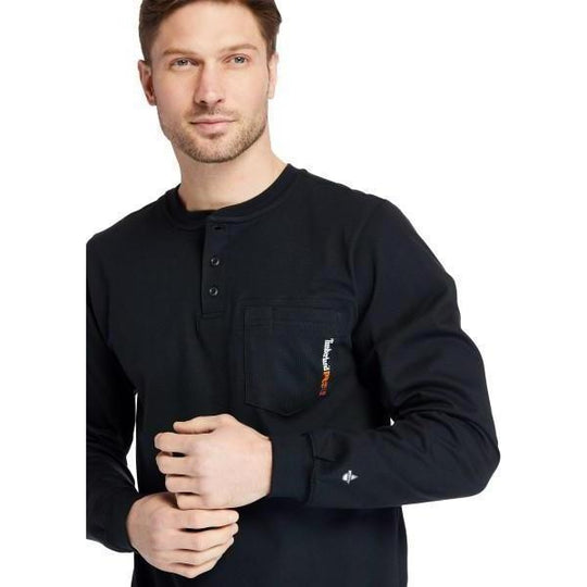 Timberland Pro Men's Flame Resistant Long Sleeve Work Henley - Black - TB0A23P4001  - Overlook Boots