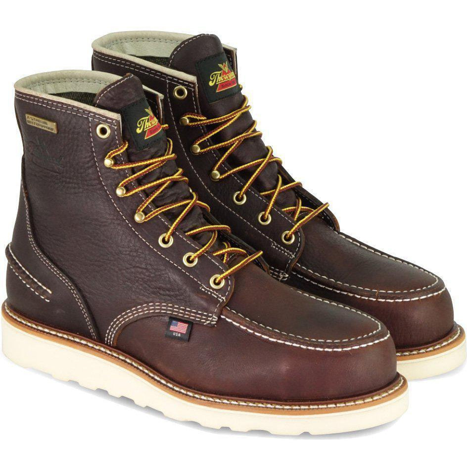 Thorogood Men's USA Made 1957 6" Moc Safety Toe Waterproof Wedge Work Boot 804-3600 8 / Medium / Brown - Overlook Boots